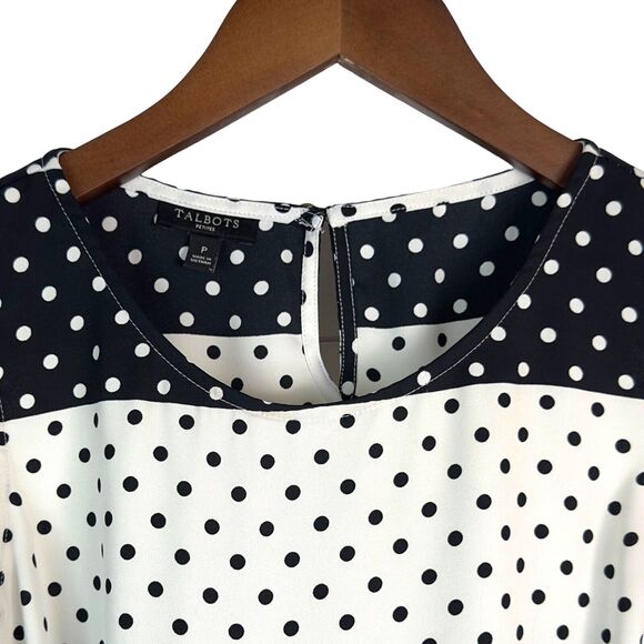 Talbots Petite P Polka-dot Women's Black White Colorblocked Sleeveless Slit Tank - Picture 3 of 5